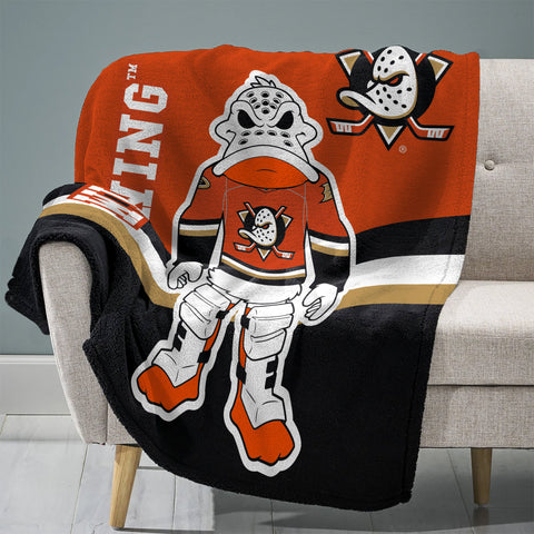 Sleep Squad Anaheim Ducks Wild Wing Mascot 60” x 80” Raschel Plush Blanket