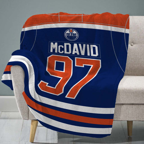 Sleep Squad Edmonton Oilers Connor McDavid 60” x 80”  Raschel Plush Blanket